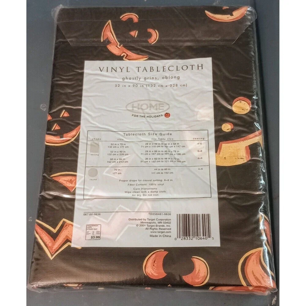Vintage Halloween Vinyl Tablecloth 'Ghastly Grins' New Old Stock‎ Oblong 52
